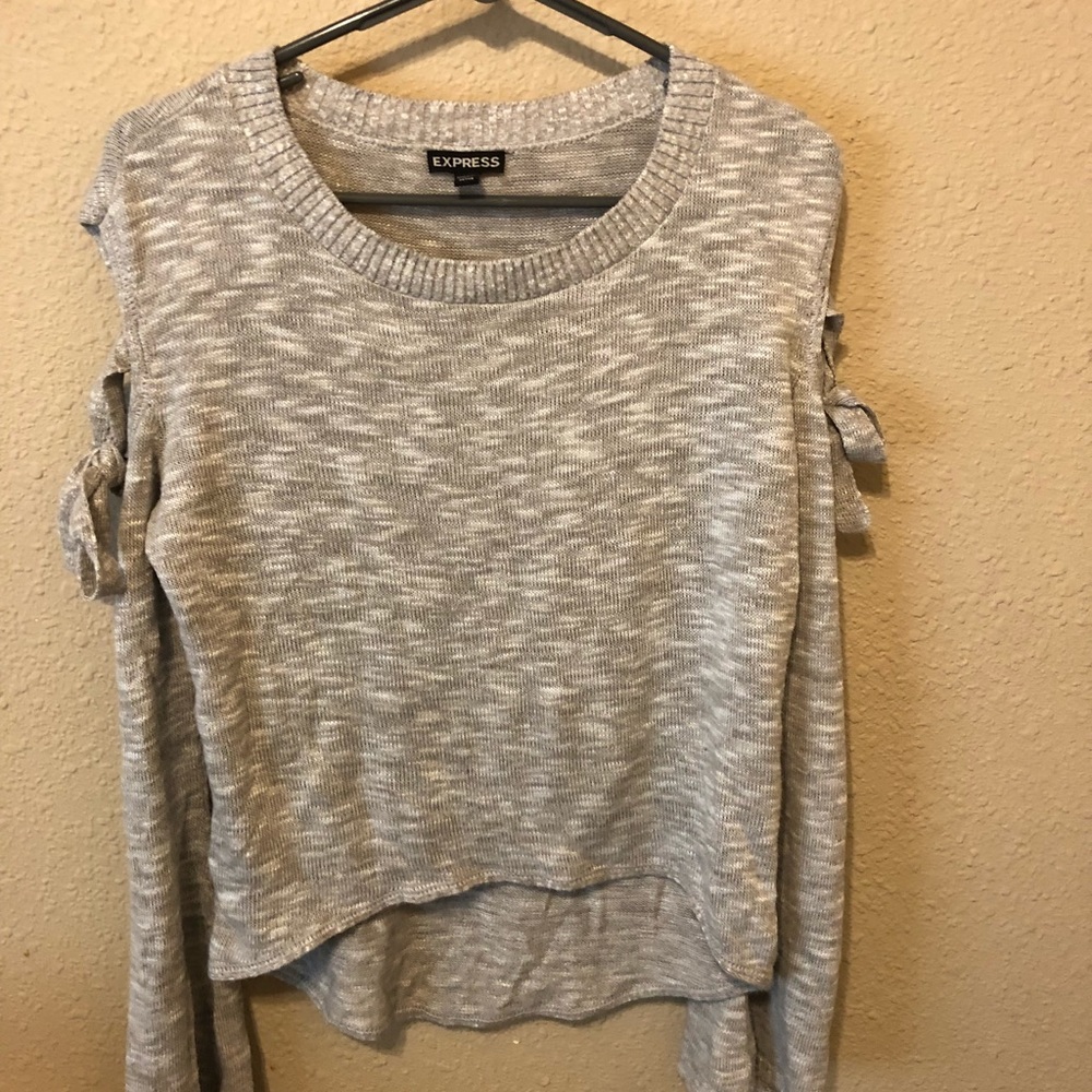 Express Petite xs open shoulder bow tie shirt